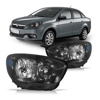 Farol Dianteiro Grand Siena 2012 2013 2014 2015 2016 Máscara Negra Lente Lisa Foco Duplo