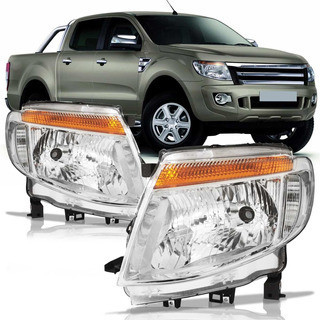 Farol Dianteiro Ranger 2013 2014 2015 2016 Máscara Cromada Foco Simples Pisca Âmbar Lente Lisa
