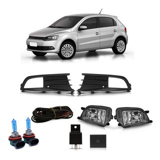 Kit Farol de Milha Auxiliar Gol Voyage G6 2012 2013 2014 2015 2016 Botão Modelo Original + Grade + Lâmpada