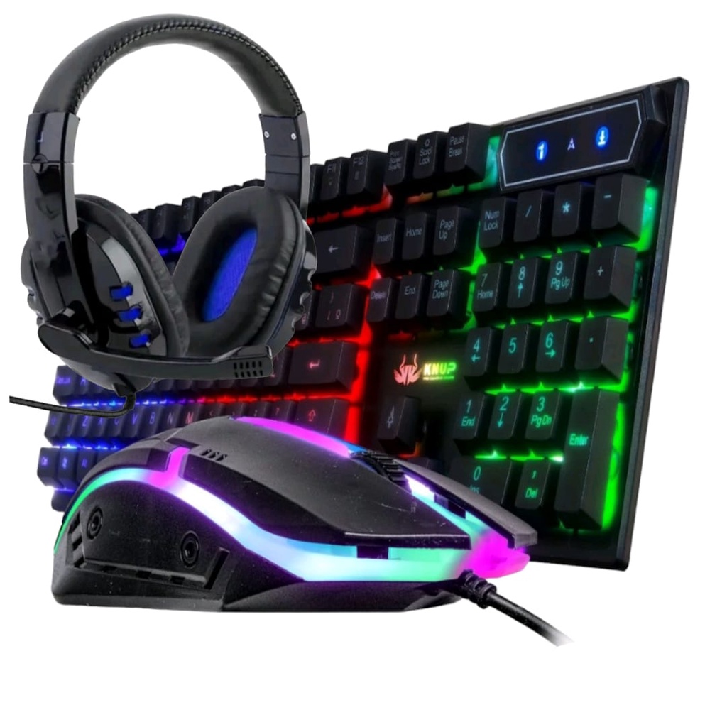 Kit Gamer Completo Fone De Ouvido Headset + Teclado Semi Mecânico + Mouse 1200dpi Usb Rgb Iluminado Para Jogos Pc