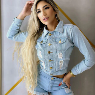 jaqueta Feminina Jeans Clara Detonada, Moda Luxuosa