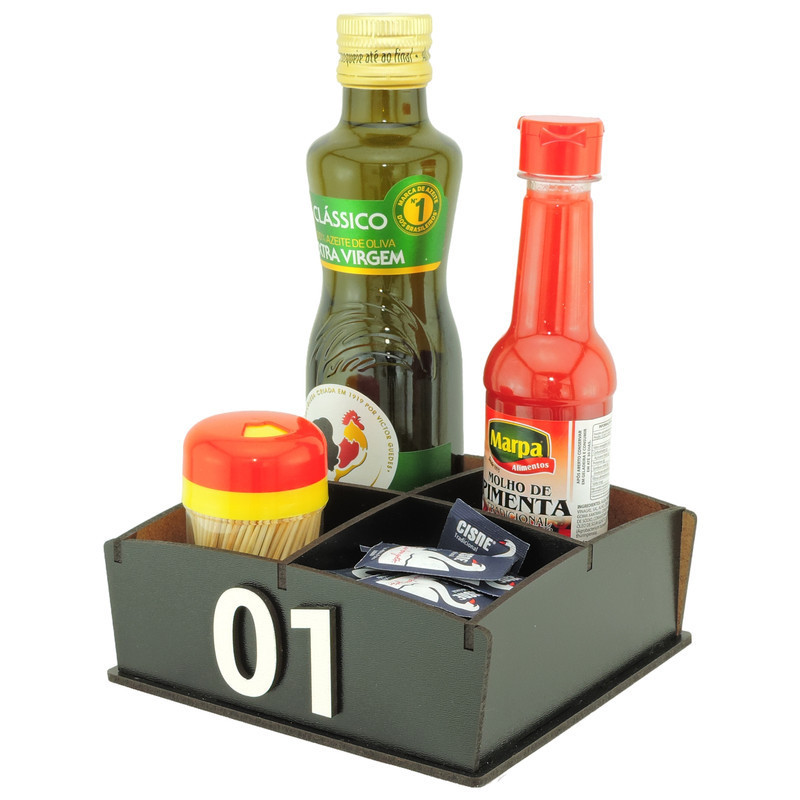 5 Suporte de Mesa Númerado Azeite Sal Temperos Palito Restaurante Preto