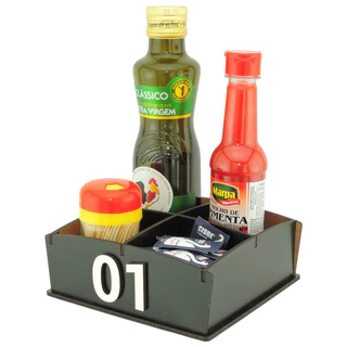 5 Suporte de Mesa Númerado Azeite Sal Temperos Palito Restaurante Preto