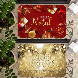 Kit 2 Tapetes de Entrada Antiderrapantes Decorativos Natal e Ano Novo