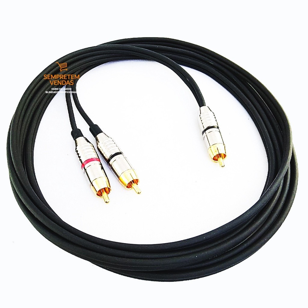 Cabo de Áudio Blindado Y RCA Macho RCA Macho Duplo Profissional 3 Metros