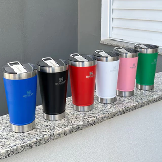 ALTONIVEL - Copo Térmico com logo Inox 473 ml Cores / Tampa e abridor { 5h gelado } preto , branco , vermelho, azul , rosa , verde