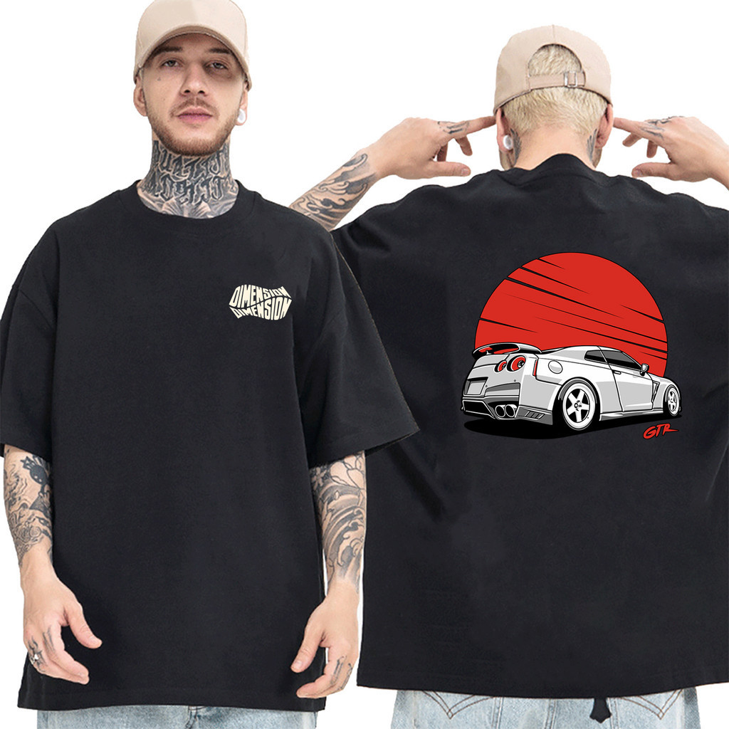 Camiseta masculina oversized preta de pano grosso Nissan GTR