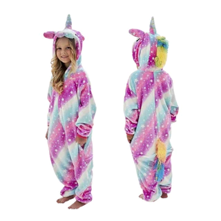 Pijama Kigurumi infantil macacão unicórnio pegasus estrelas