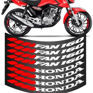 Kit 8 Adesivo Vinil Roda Fan 160 Grande Para Moto Autocolante Branco e Vermelho Colante em Oferta na Shopee