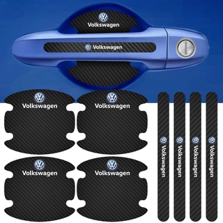 Kit 8 Peças Adesivo Protetor Maçaneta de Porta Volkswagen Vw Fibra de Carbono Carro Anti Arranhões