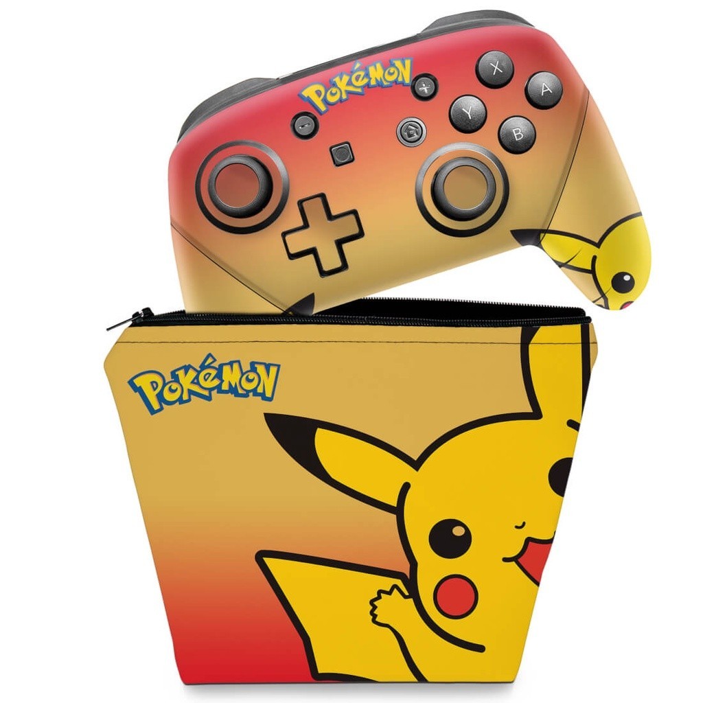 Kit Capa Case E Skin Nintendo Switch Pro Controle Pokemon Pikachu