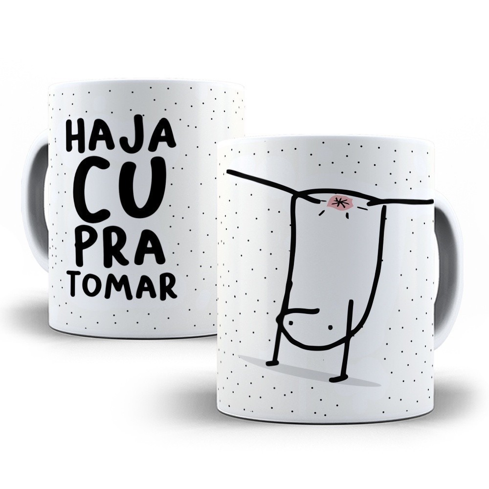 Caneca Porcelana Flork Meme Haja Cu Pra Tomar Personalizada 325ml