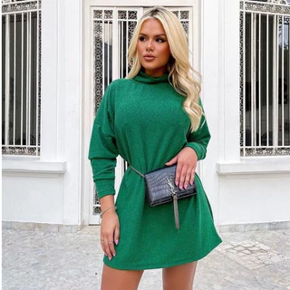 Vestido Feminino Lanzinha Gola Alta Manga Longa Soltinho