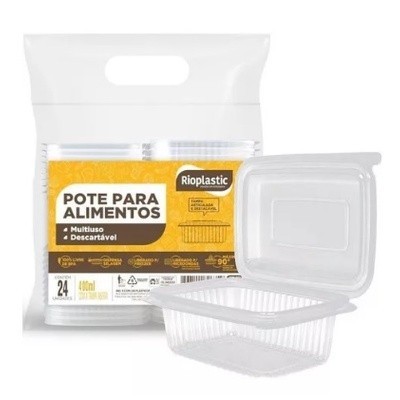 Marmita Descartável Marmitex Freezer e Microondas C/ Tampa 400ml 24 Unidades Rioplastic