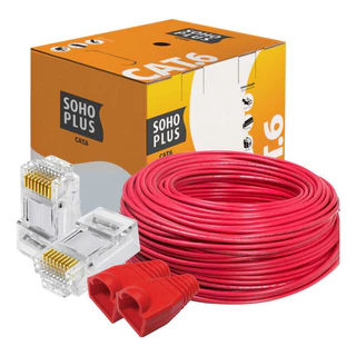 Cabo Rede 20m Furukawa Sohoplus Cat6 Vermelho + 4 Rj45 Capa