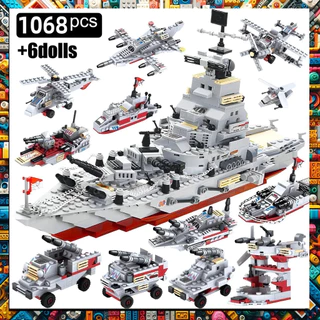 NAVIO MILITAR 6 EM 1 BRINQUEDO DE MONTAR E CONSTRUIR BLOCO COM 1.068 PEÇAS
