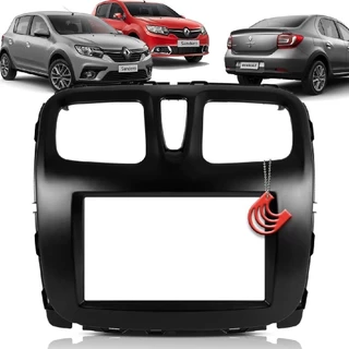 Moldura Painel 2 Din Central Multimidia Dvd Mp5 Preta Renault Sandero 15/22 Logan 15/22 em Oferta na Shopee
