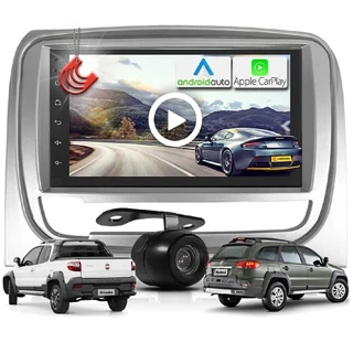 Kit Central Multimidia MP5 + Camera + Moldura Prata Palio Weekend Strada Siena AndroidAuto CarPlay em Oferta na Shopee