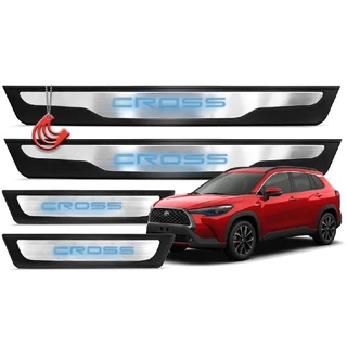 Jogo Kit Soleiras 4 Portas Corolla Cross - Protetora Iluminada Luz Led com Aço Escovado Adesiva em Oferta na Shopee