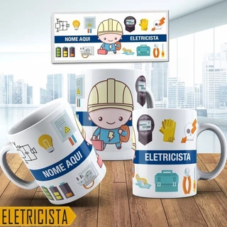 Caneca Profissão Eletricista - Faixa Azul + Caixinha