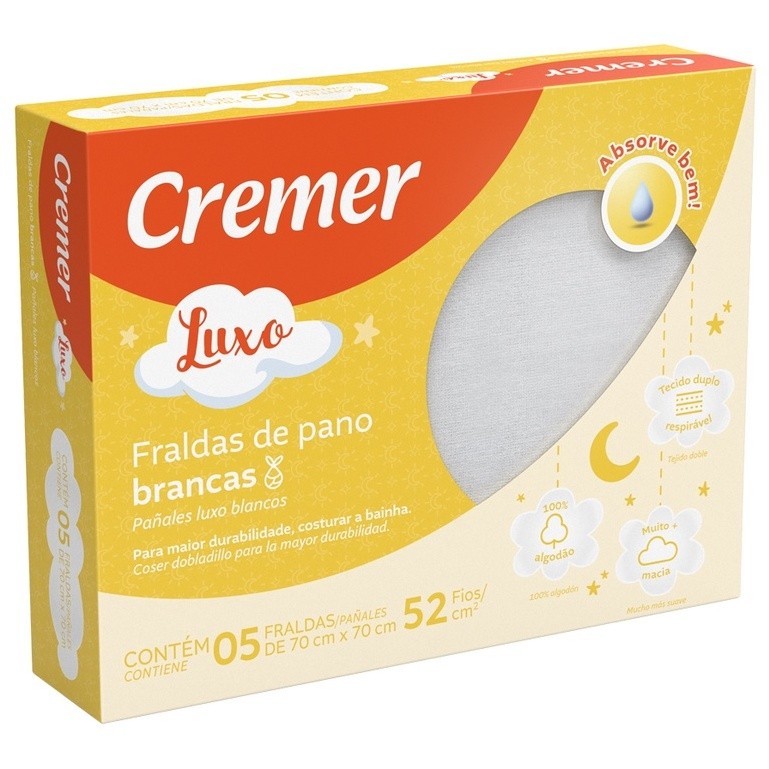Fralda de Pano Cremer Luxo Sem Bainha 52 Fios 100% algodão