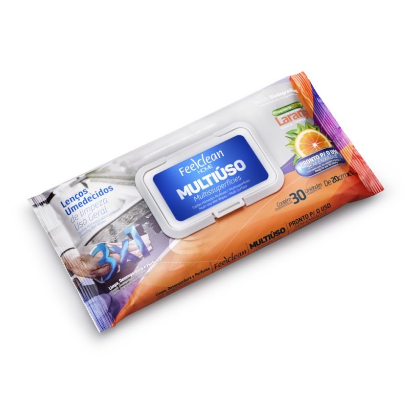 Lenço Toalhas Wipes Umedecido de Limpeza Multi superfícies FeelClean Home Multiúso com 30 unidades