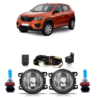 Kit Par Farol De Milha Auxiliar Kwid 2017 A 2022 Completo + Par Lâmpada Super Branca