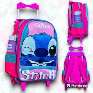 Mochila Escolar Infantil Grande Com Rodinha Stitch Rosa