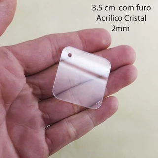 Base acrílico quadrado 3,5 cm com furo para chaveiro artesanato topo de bolo