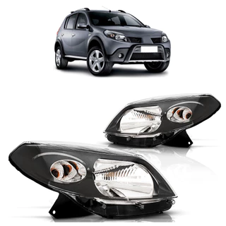 Par Farol Sandero 2007 2008 2009 2010 2011 Foco Simples Máscara Cinza Lente Lisa Acrilico