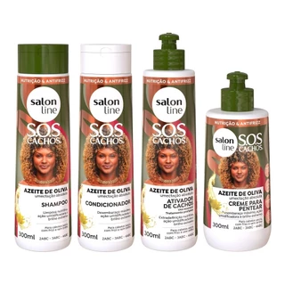 Kit Shampoo, Condicionador, Ativador de Cachos e Creme para Pentear SOS Cachos Azeite de Oliva em Oferta na Shopee