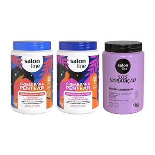 Kit com 2 Cremes Para Pentear Hidratação e Nutrição + Máscara Bio-Reconstrução Salon Line em Oferta na Shopee