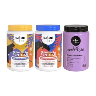 Kit com 2 Cremes Para Pentear Hidratação e Brilho Umidificado + Máscara Bio-Reconstrução Salon Line em Oferta na Shopee