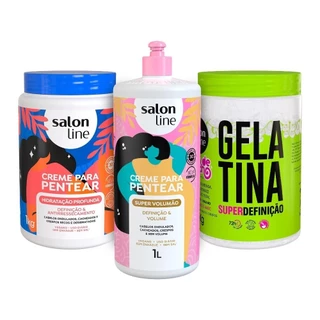 Kit com 2 Cremes Para Pentear Hidratação e Super Volumão + Gelatina Todecacho Super Definição Salon Line
