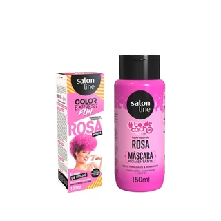 Kit para cabelos descoloridos Rosa com Máscara Pigmentante Todecacho + Tonalizante Color Express Fun Salon Line em Oferta na Shopee