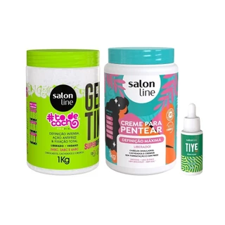 Kit Creme Definição Máxima + Gelatina Super Definição 1kg SaLon Line + Sérum Facial Tiye Antiacne 30ml em Oferta na Shopee