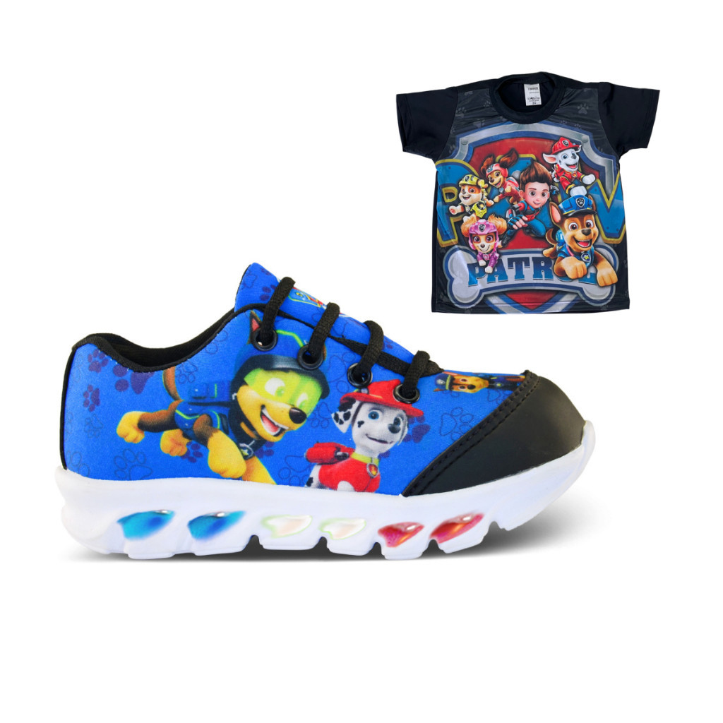 Tenis de LED infantil Patrulha Canina masculino mais camisa - Main Image