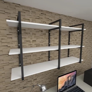 Prateleira industrial escritório aço preto 30cm branca ind12bes E-Nichos