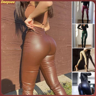 DS Spring Calças Femininas De Outono Cor Sólida Cintura Alta Good Stretch Slim Fit De Couro Fino Sexy Hip Lift Lápis Streetwear