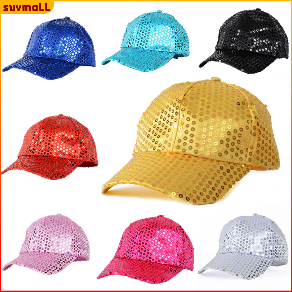 (SU) Mulheres Homens Lantejoulas Glitter Sequins Bonés De Baseball Snapback Hats Party Outdoor Ajustável
