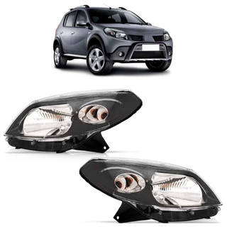 Farol Sandero 2007 2008 2009 2010 2011 Foco Simples Máscara Cinza Lente Lisa Acrilico