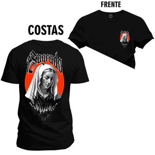 Camiseta Plus Size Estampada Algodão Premium Sagrado Frente Costas