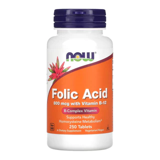 Ácido Fólico e Vitamina B12 800mcg Now Foods 250Tabs