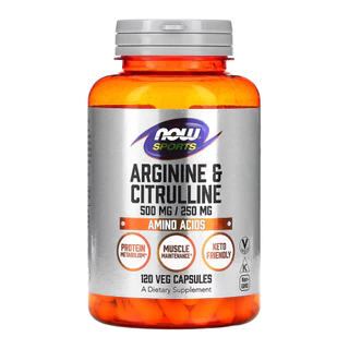 Arginina 500mg e Citrulina 250mg Now Foods 120Veg Caps