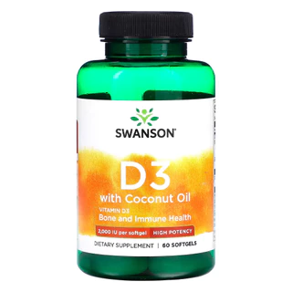 Vitamina D3 com Óleo Coco Swanson 60 Softgels Importado