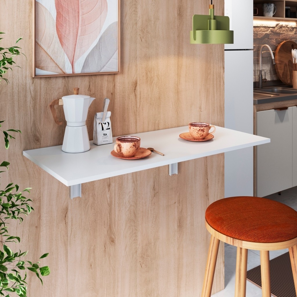 Mesa Retratil dobravel Borda Redonda 90cm x 35cm de parede cozinha ...