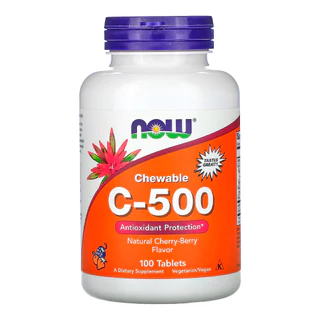 Vitamina C-500 Now Foods 100 Tablets Sabor Cereja