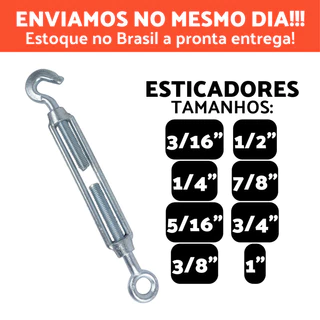 Kit 10 x Esticadores Para Cabos de Aço Gancho e Olhal 1/2" 7/8" 3/4" 1"