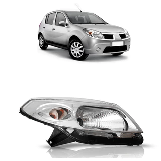 Par Farol Dianteiro Sandero 2007 2008 2009 2010 2011 Máscara Cromada Lente Lisa Acrilico