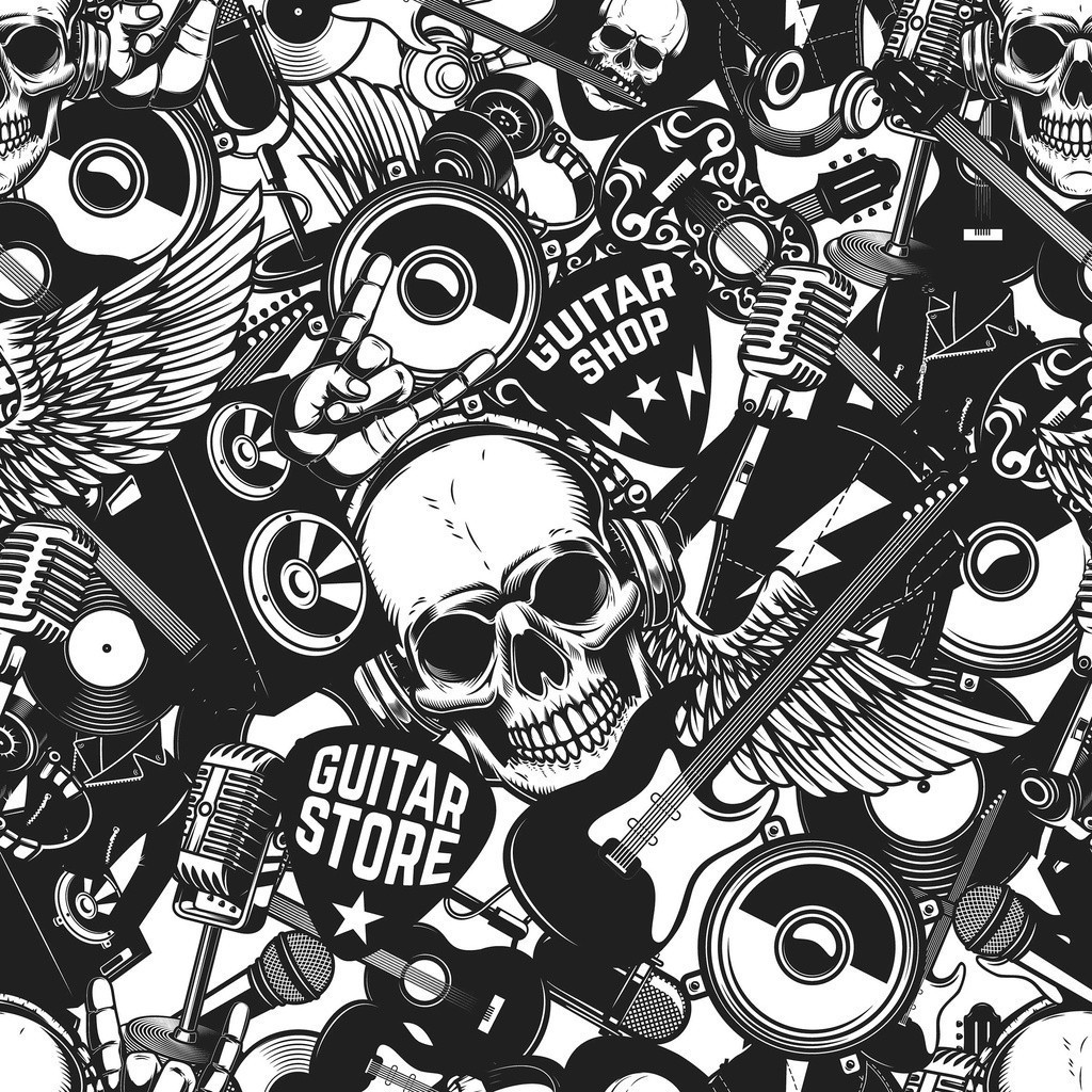 Papel de parede Autoadesivo Quarto Rock Roll Caveiras